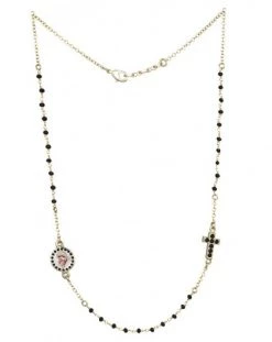 Crystal Necklace With Crucifix With Strass - Black - Metal Gold