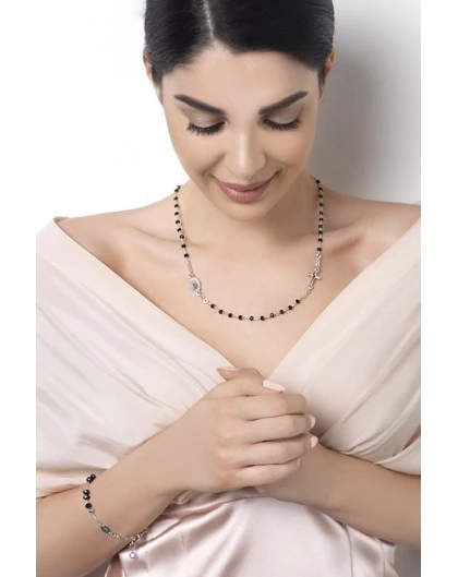 Crystal Necklace With Crucifix With Strass - Black - Metal Gold 3 Crystal Necklace With Crucifix With Strass - Black - Metal Gold - Image 3