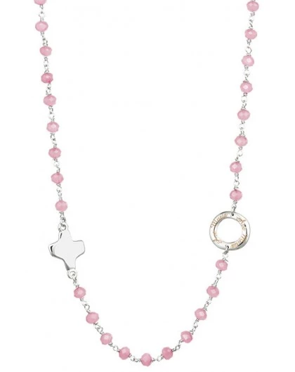 Crystal Necklace With Design Crucifix - Pink - Metal Silver 1 Crystal Necklace With Design Crucifix - Pink - Metal Silver