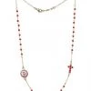 Crystal Necklace With Crucifix With Strass - Red - Metal Gold