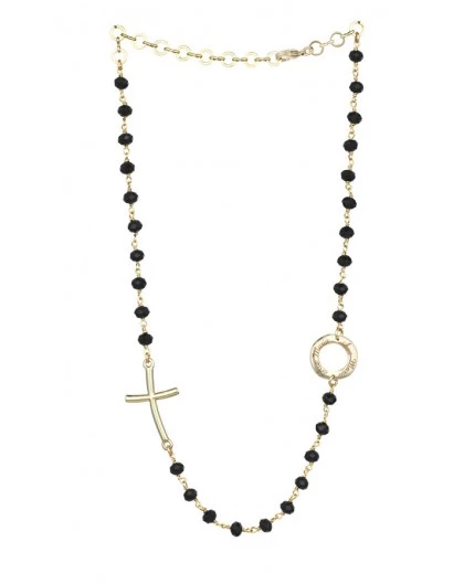 Crystal Necklace With Design Crucifix And Center - Black - Metal Gold 2 Crystal Necklace With Design Crucifix And Center - Black - Metal Gold - Image 2