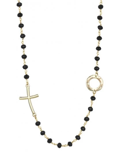 Crystal Necklace With Design Crucifix And Center - Black - Metal Gold 3 Crystal Necklace With Design Crucifix And Center - Black - Metal Gold - Image 3