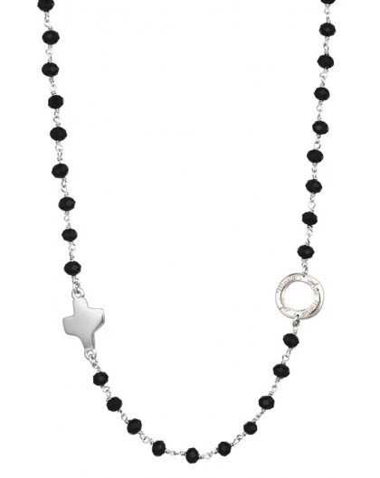 Crystal Necklace With Design Crucifix - Black - Metal Silver 1 Crystal Necklace With Design Crucifix - Black - Metal Silver