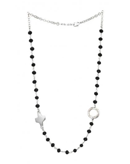 Crystal Necklace With Design Crucifix - Black - Metal Silver 2 Crystal Necklace With Design Crucifix - Black - Metal Silver - Image 2