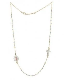 Crystal Necklace With Crucifix With Strass - Light Blue - Metal Gold
