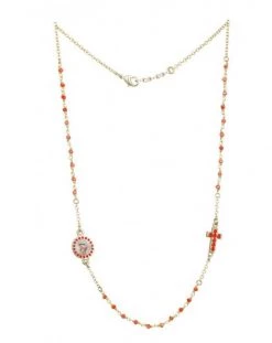 Crystal Necklace With Crucifix With Strass - Orange - Metal Gold