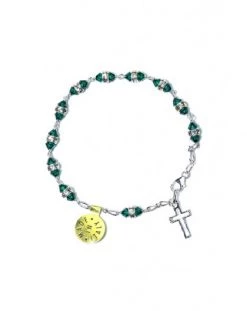 Deep Green Strass Silver Rosary Bracelet