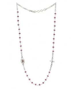 Crystal Necklace With Crucifix With Strass - Amethist - Metal Silver