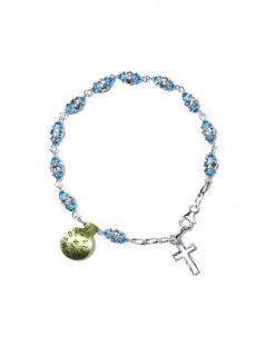 Sky Blu Strass Silver Rosary Bracelet