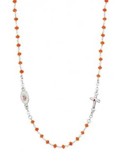 Crystal Necklace With Crucifix With Strass - Orange - Metal Silver