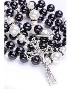 Black Onyx, Pearls, Sterling Silver 925 Precious Crucifix And Center