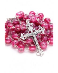 Rose Murano Glass Rosary Big - Baroque Crucifix