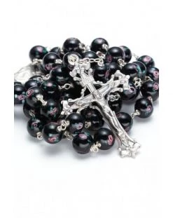 Black Murano Glass Rosary Big - Baroque Crucifix