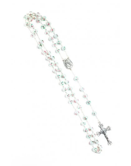 Pale White And Rose Murano Glass Rosary Big - Baroque Crucifix 3 Pale White And Rose Murano Glass Rosary Big - Baroque Crucifix - Image 3