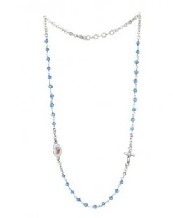 Crystal Necklace With Crucifix With Strass - Light Blue - Metal Silver