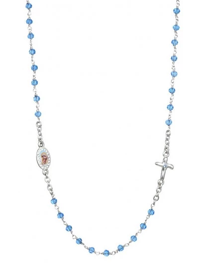 Crystal Necklace With Crucifix With Strass - Light Blue - Metal Silver 2 Crystal Necklace With Crucifix With Strass - Light Blue - Metal Silver - Image 2