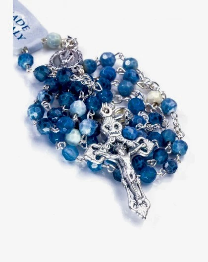 Variegate Sky Blue Agate Rosary Necklace 1 Variegate Sky Blue Agate Rosary Necklace