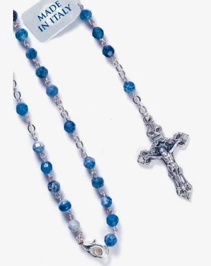 Variegate Sky Blue Agate Rosary Necklace 2 Variegate Sky Blue Agate Rosary Necklace - Image 2