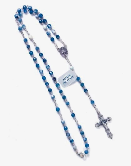 Variegate Sky Blue Agate Rosary Necklace 3 Variegate Sky Blue Agate Rosary Necklace - Image 3