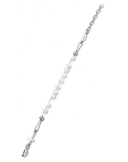 Crystal Bracelet With Enamelled Crucifix And Miraculous Medal - White 1 Crystal Bracelet With Enamelled Crucifix And Miraculous Medal - White