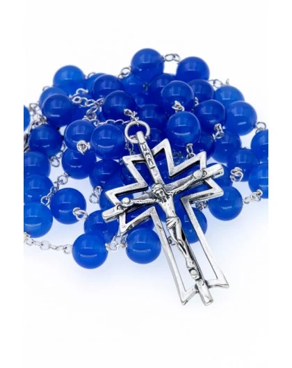 Agate Blue Agate Rosary, Sterling Silver 1 Agate Blue Agate Rosary, Sterling Silver