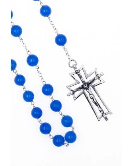 Agate Blue Agate Rosary, Sterling Silver 2 Agate Blue Agate Rosary, Sterling Silver - Image 2