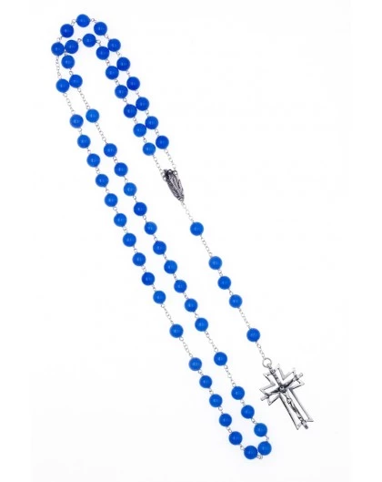 Agate Blue Agate Rosary, Sterling Silver 4 Agate Blue Agate Rosary, Sterling Silver - Image 4