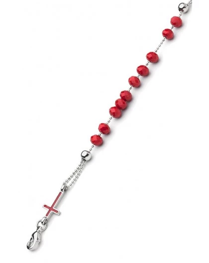 Crystal Bracelet With Enamelled Crucifix And Miraculous Medal - Red 1 Crystal Bracelet With Enamelled Crucifix And Miraculous Medal - Red