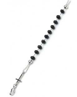 Crystal Bracelet With Enamelled Crucifix And Miraculous Medal - Black