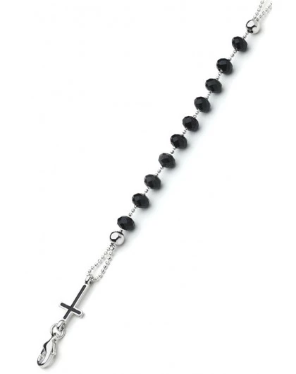 Crystal Bracelet With Enamelled Crucifix And Miraculous Medal - Black 1 Crystal Bracelet With Enamelled Crucifix And Miraculous Medal - Black
