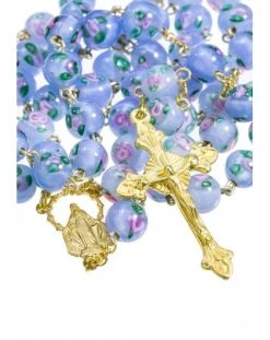 Sky Blue Murano Glass Rosary 6mm Gold Plated